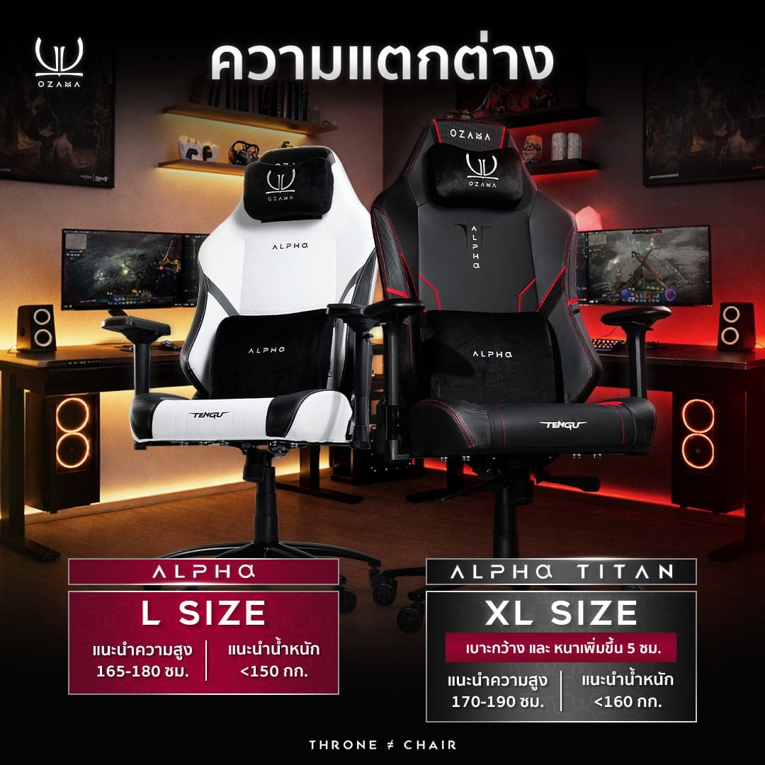 เก้าอี้เกมมิ่ง OZAMA ภายใต้แบรนด์ TENGUGAMINGGEARS รุ่น ALPHA TITAN (CH-APT-L-BK) สีดำ เบาะหนัง_9